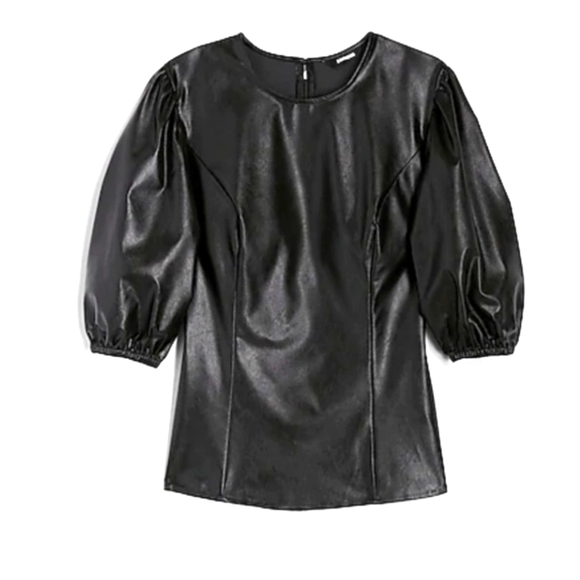 Express Vegan Leather Puff Sleeves Blouse - Picture 1 of 8